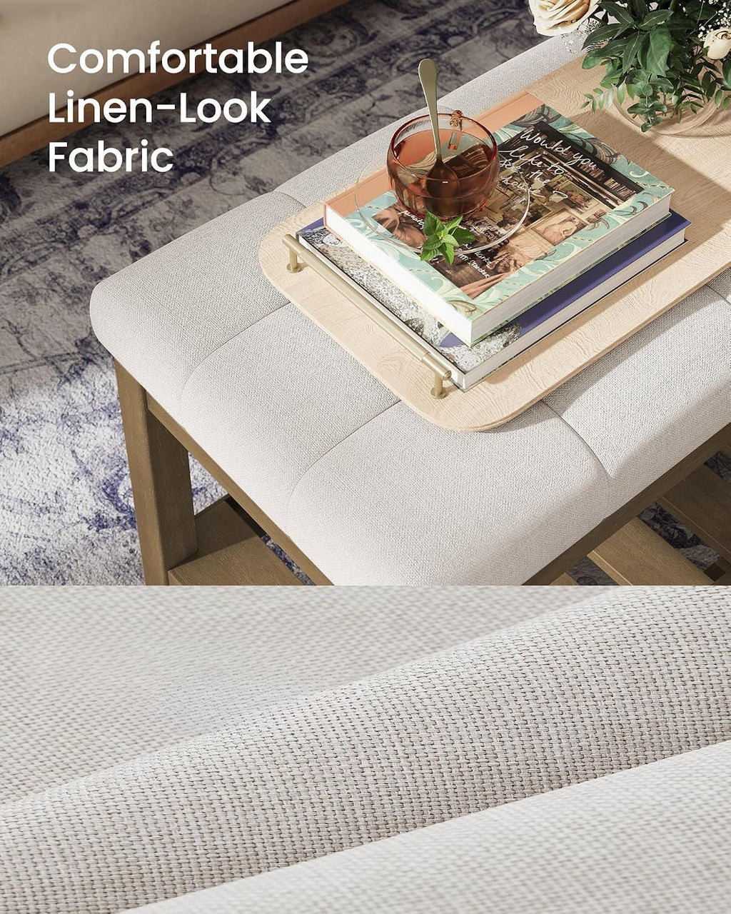 Sand Tufted Wood Frame Storage Bench