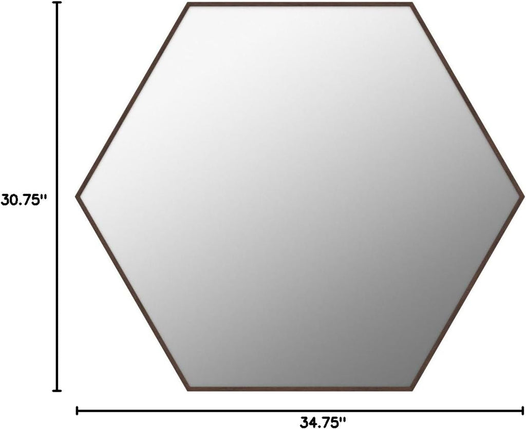 Hexagon Walnut Framed Wall Mirror