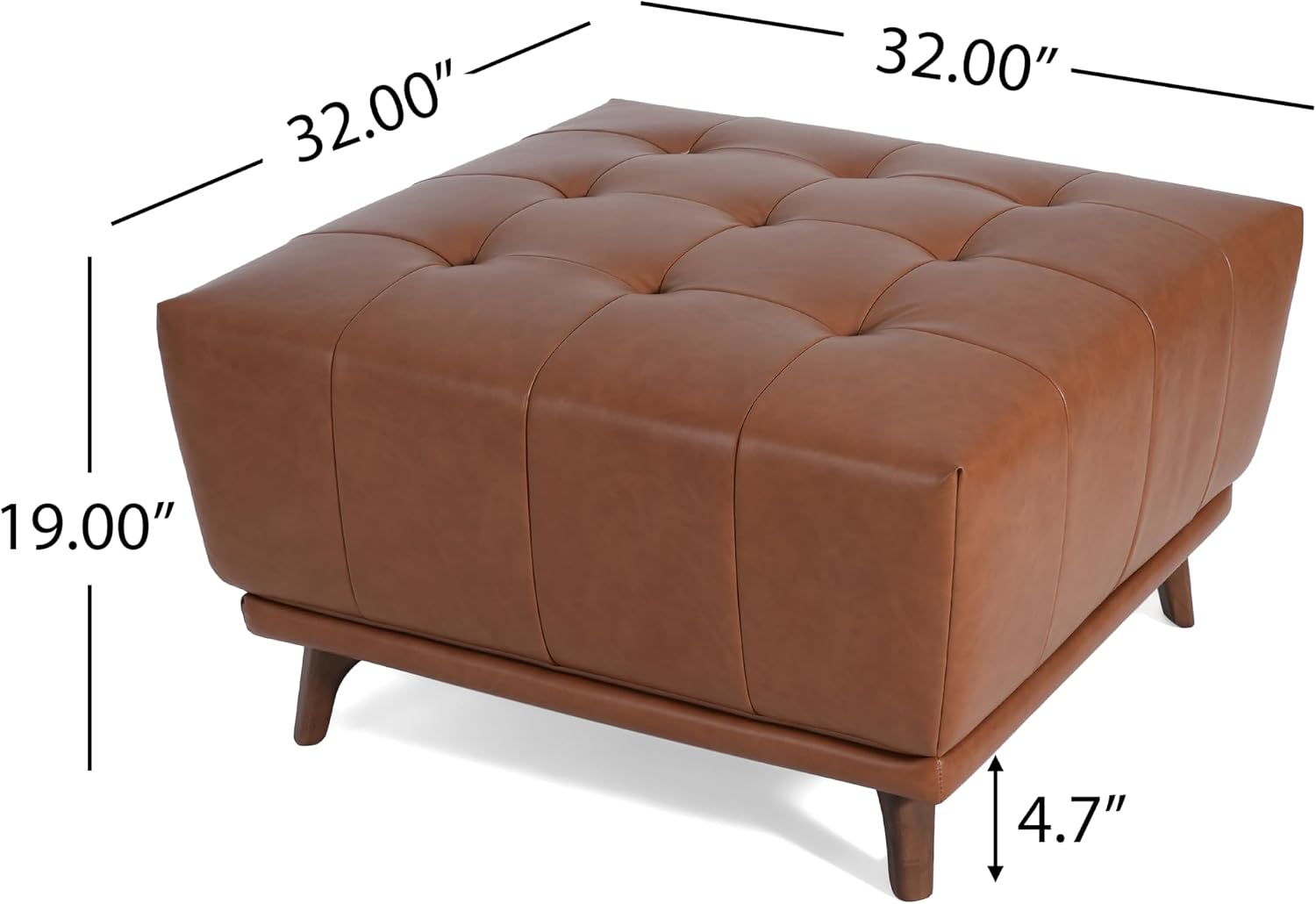 Brown Faux Leather Square Ottoman