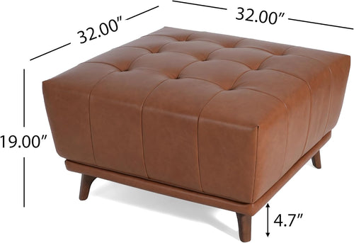 Brown Faux Leather Square Ottoman
