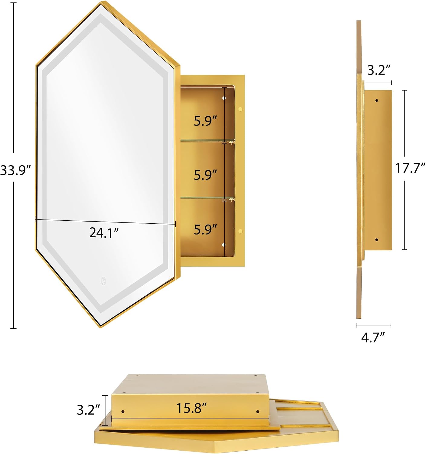 Hexagon LED Mirror Storage Cabinet