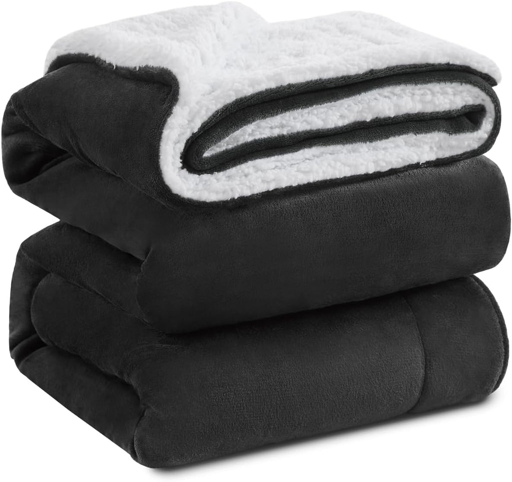 Dark Grey Thick Warm Sherpa Blanket