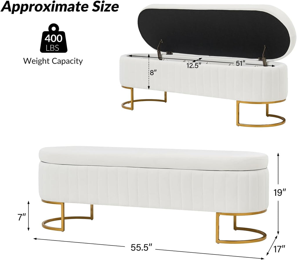 Velvet Gold Leg Storage Bench