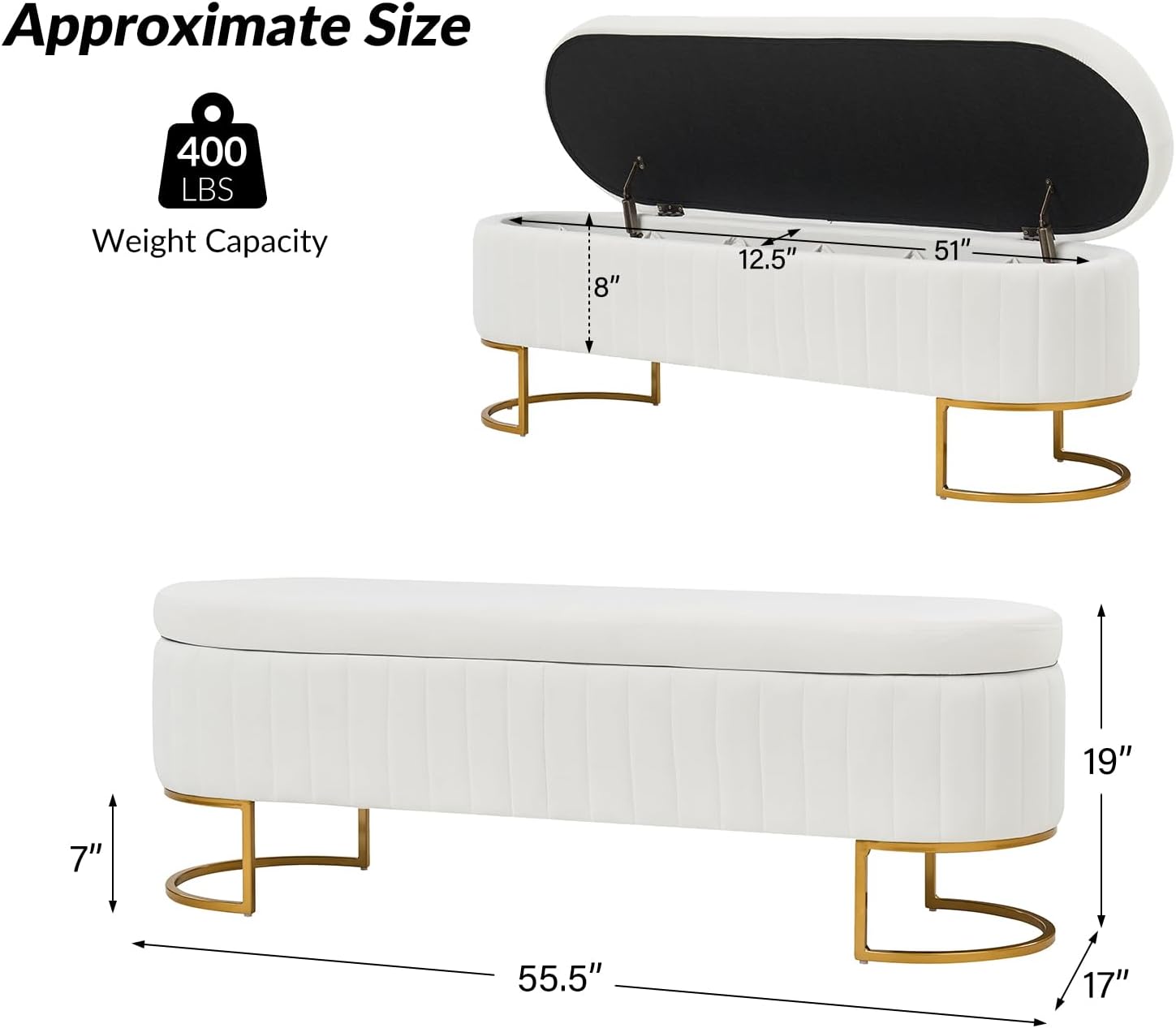 Velvet Gold Leg Storage Bench