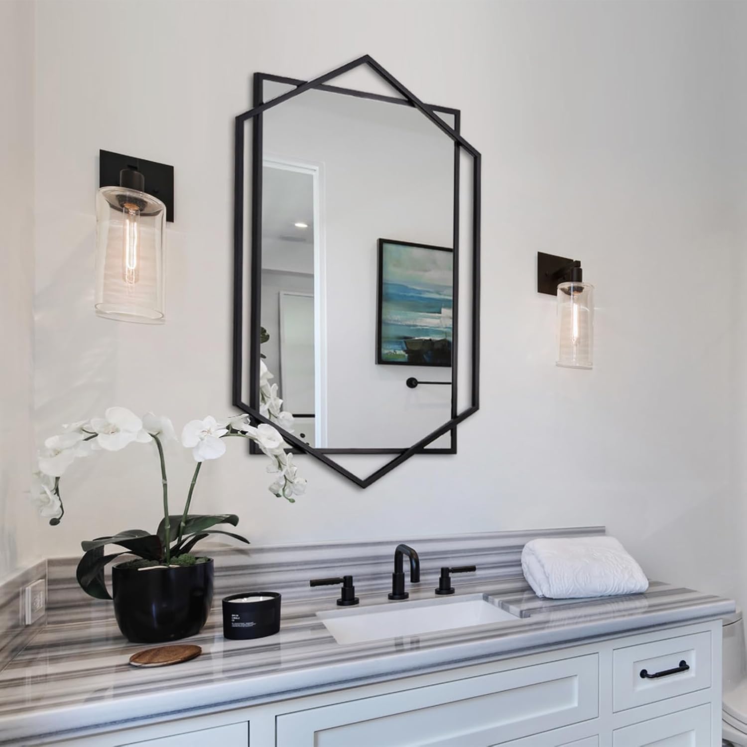 Hexagon Metal Frame Wall Mirror