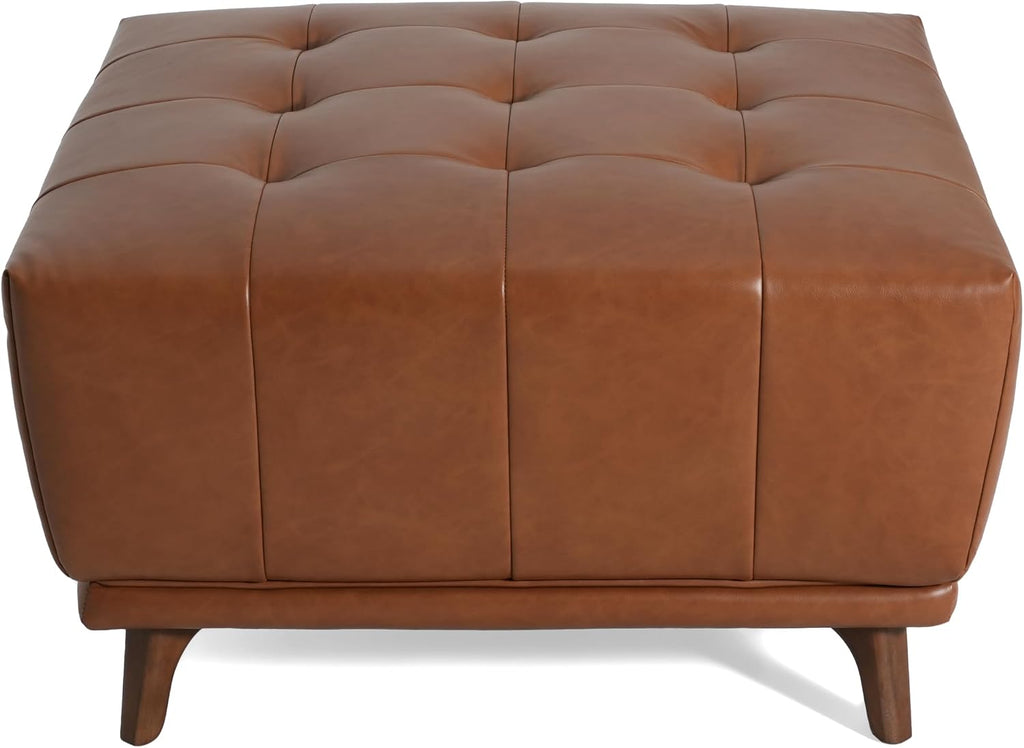 Brown Faux Leather Square Ottoman