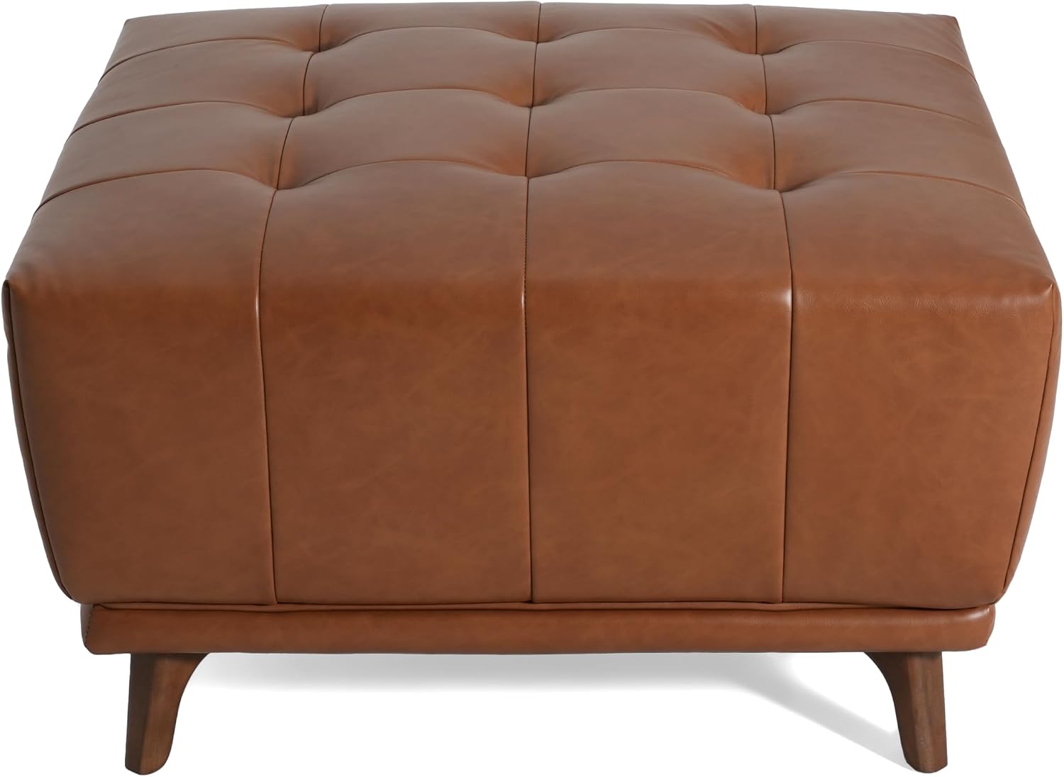 Brown Faux Leather Square Ottoman