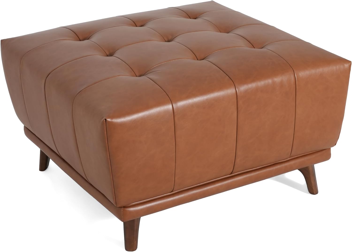 Brown Faux Leather Square Ottoman