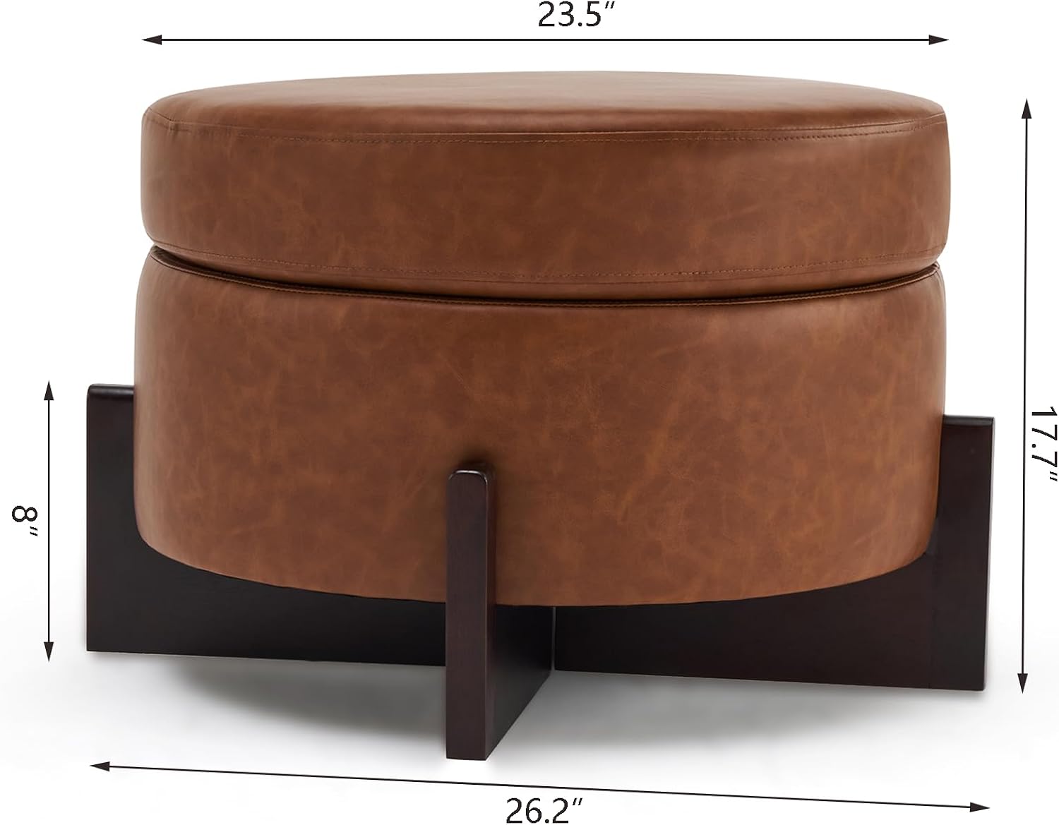 Light Brown Leather Storage Ottoman
