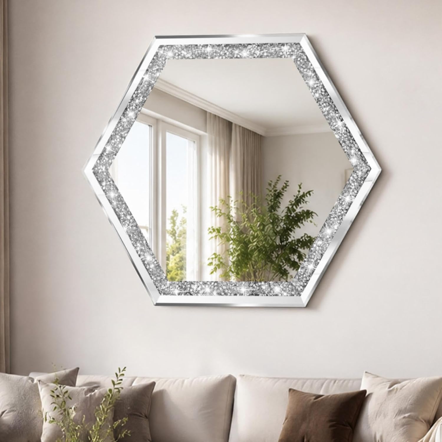 Sparkly Hexagon Frameless Wall Mirror