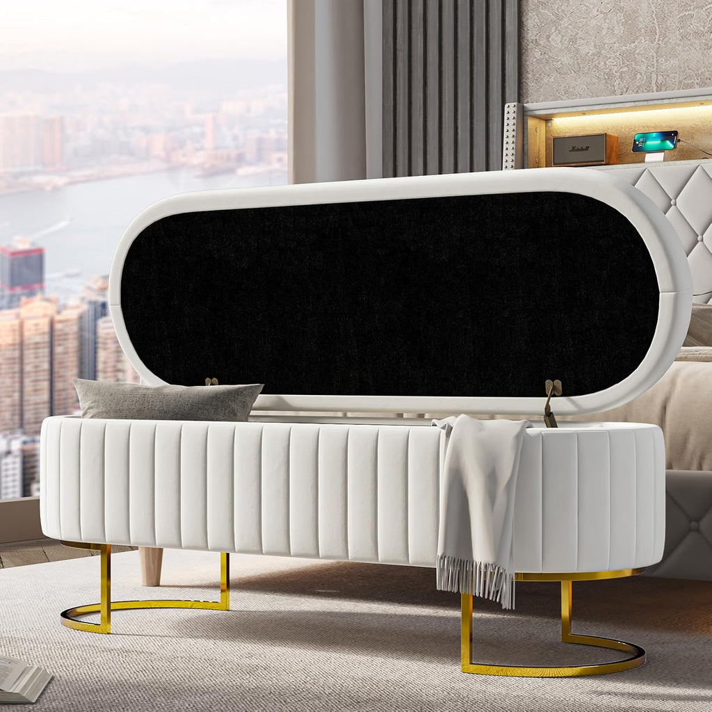 Velvet Gold Leg Storage Bench