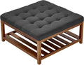 Dark Grey Linen Storage Ottoman