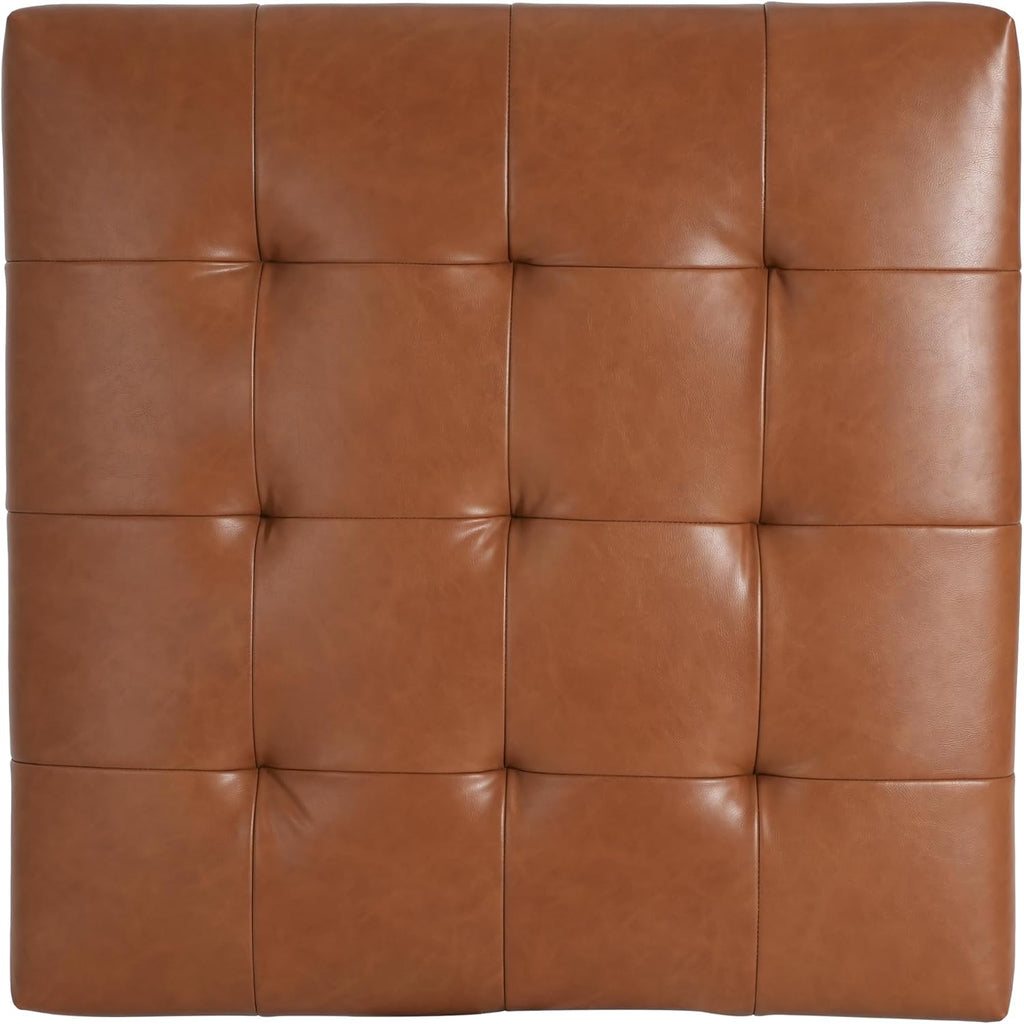 Brown Faux Leather Square Ottoman