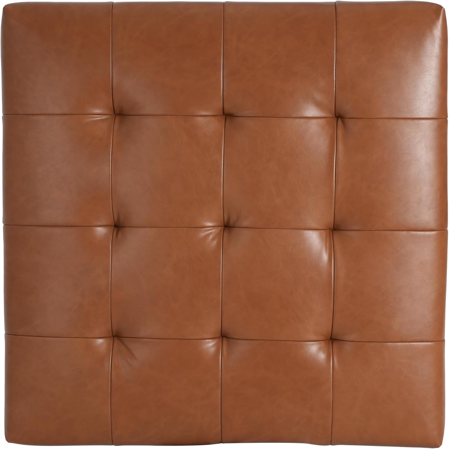 Brown Faux Leather Square Ottoman