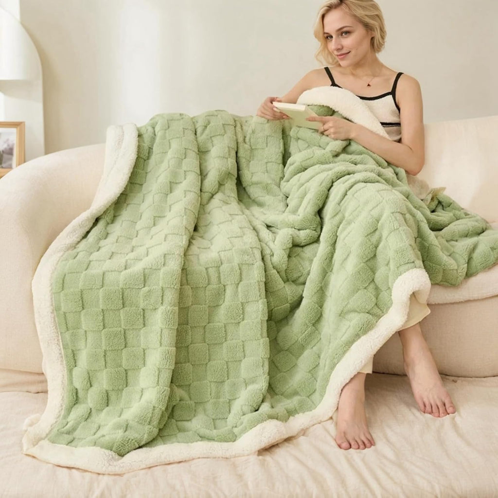 Sage Green Flannel Sherpa Blanket