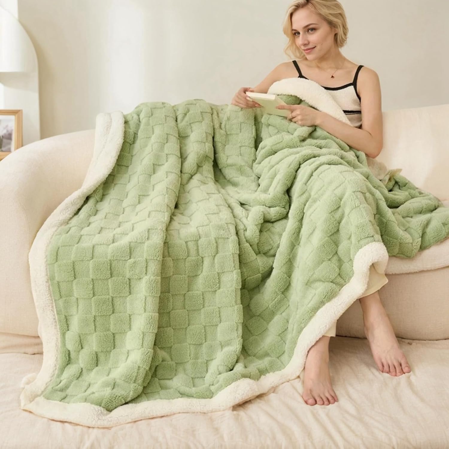 Sage Green Flannel Sherpa Blanket