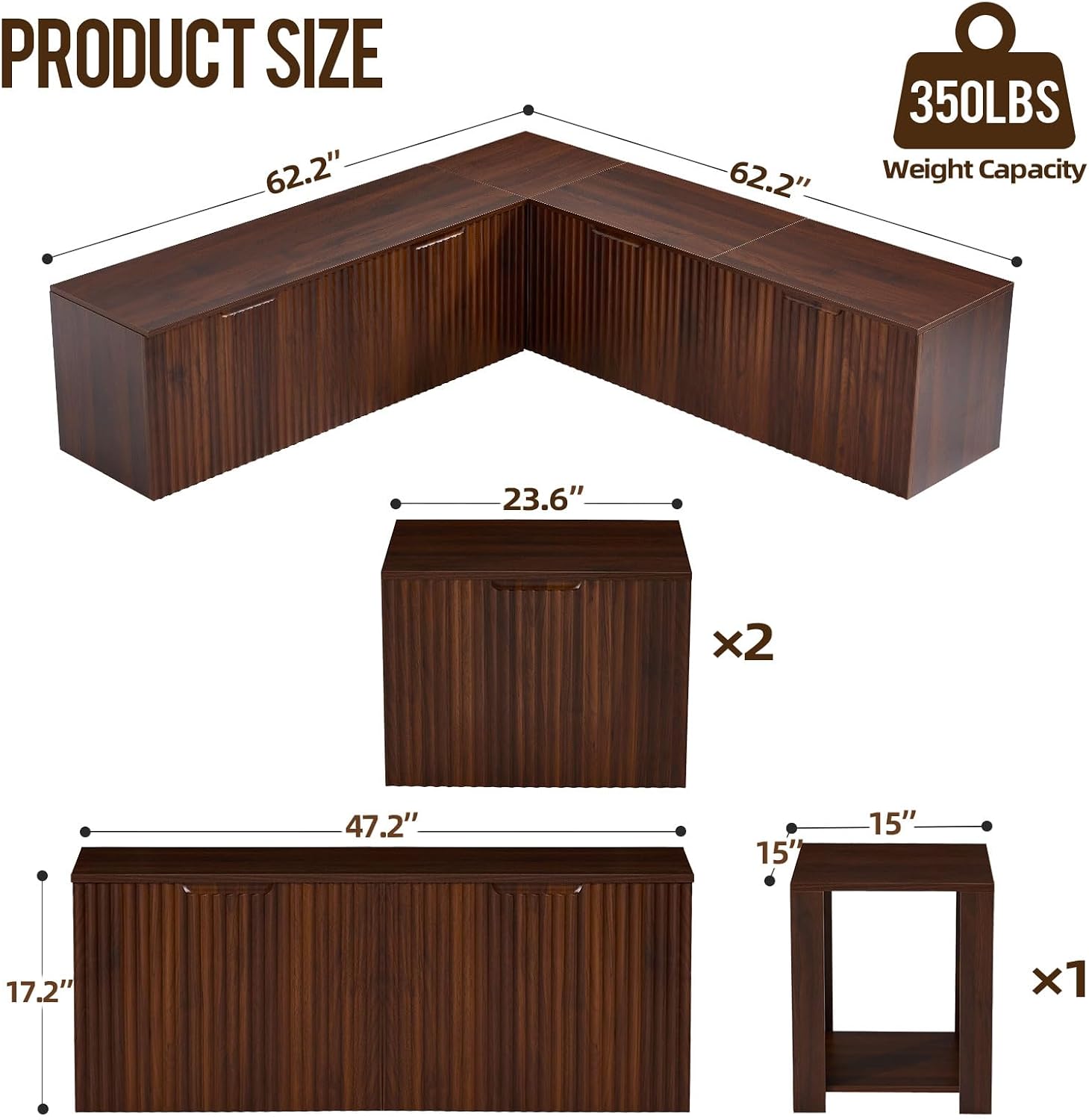 Walnut L-Shaped Corner Storage Bench