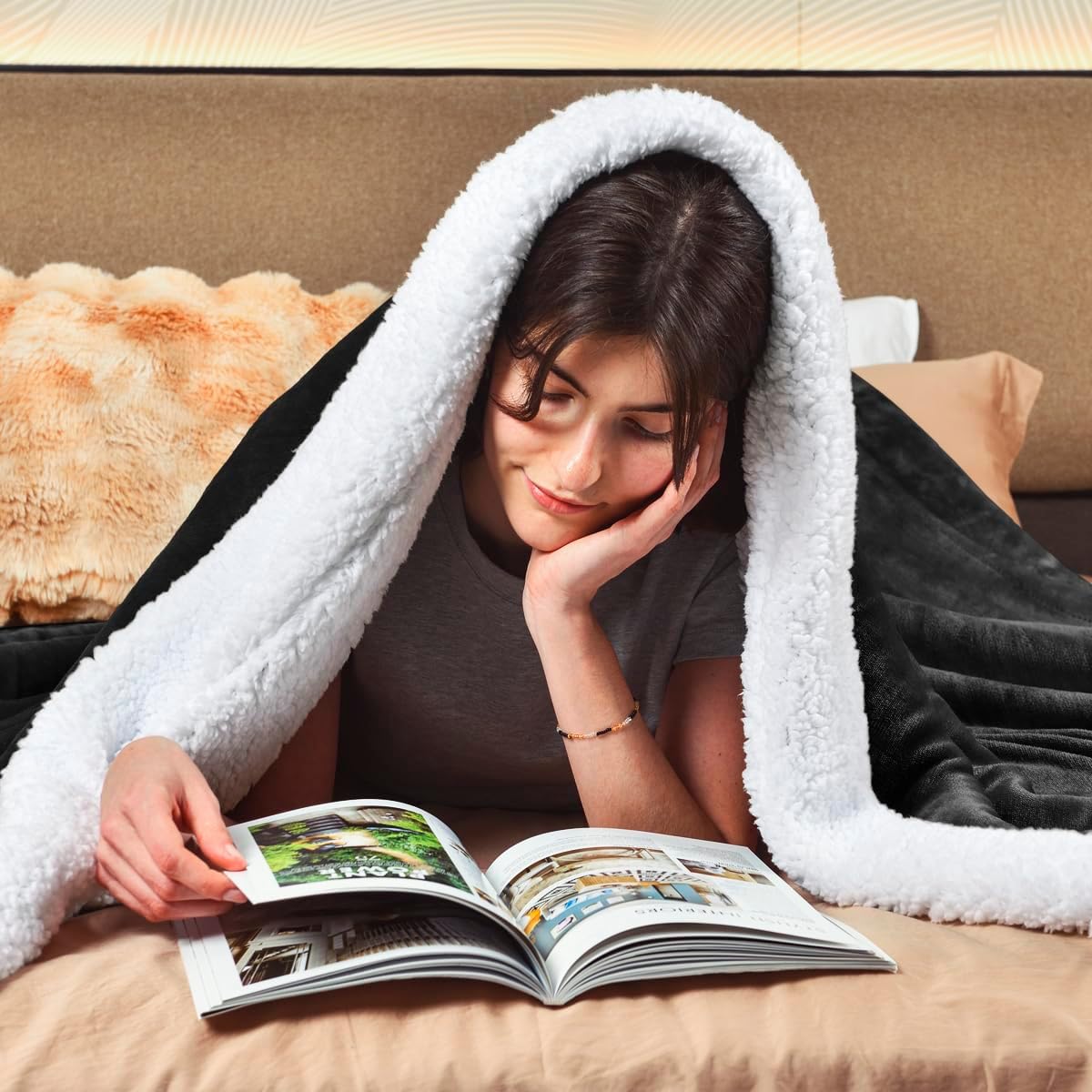 Dark Grey Thick Warm Sherpa Blanket