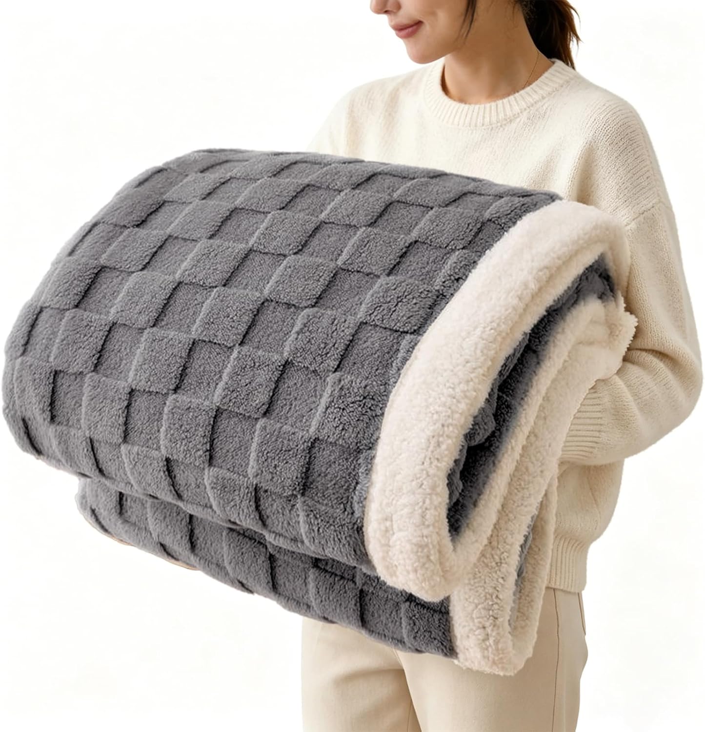 Grey Flannel Sherpa Blanket