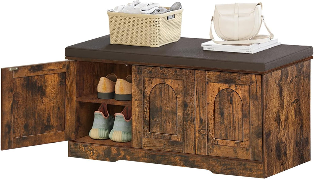 Rustic Cubby Cushioned Shoe Bench