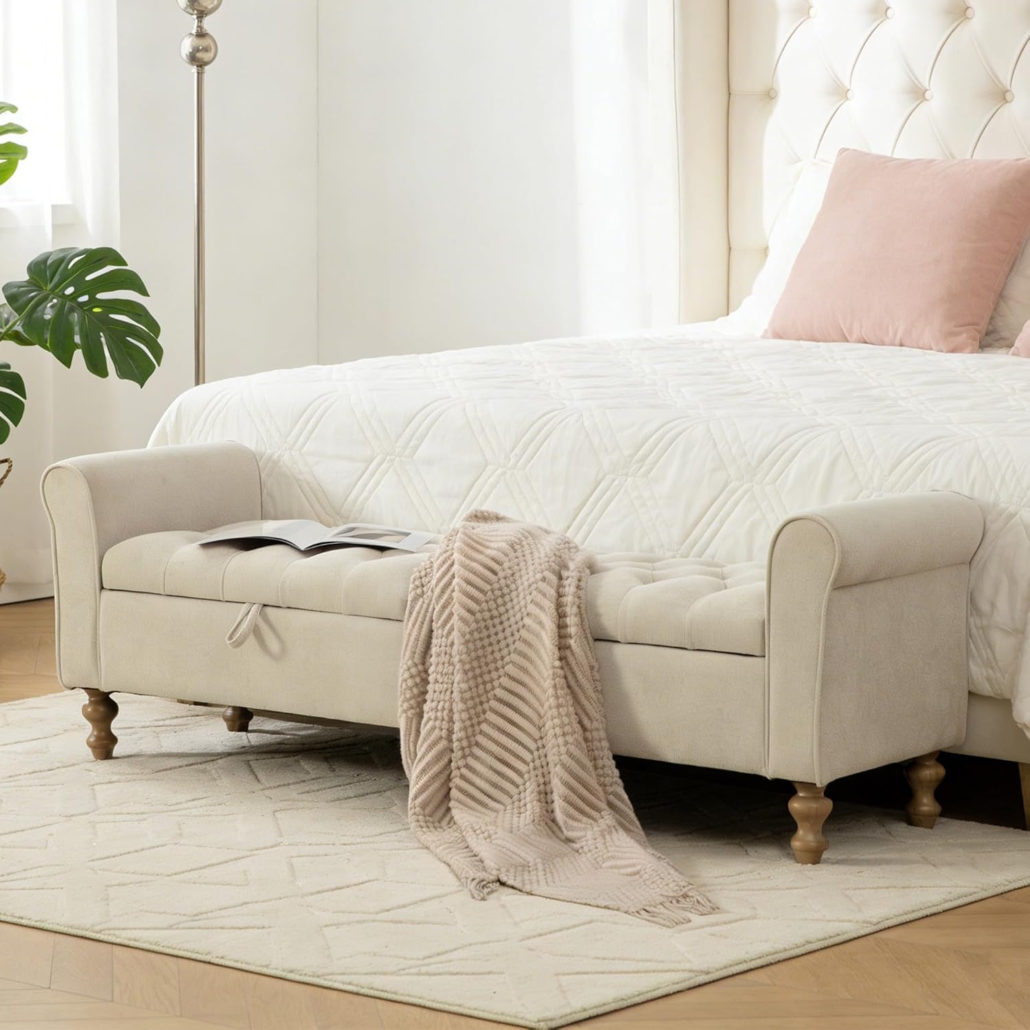 Grey Large Wood Leg Storage Bench