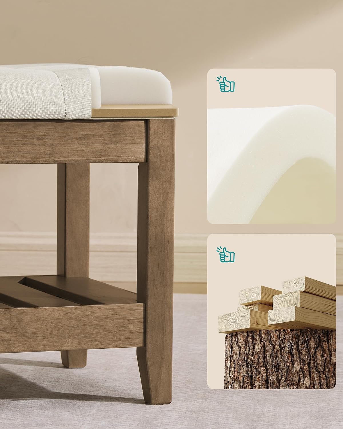 Sand Tufted Wood Frame Storage Bench
