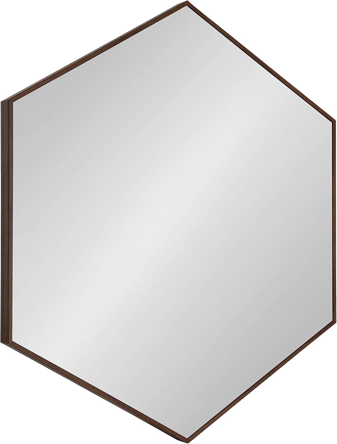 Hexagon Walnut Framed Wall Mirror