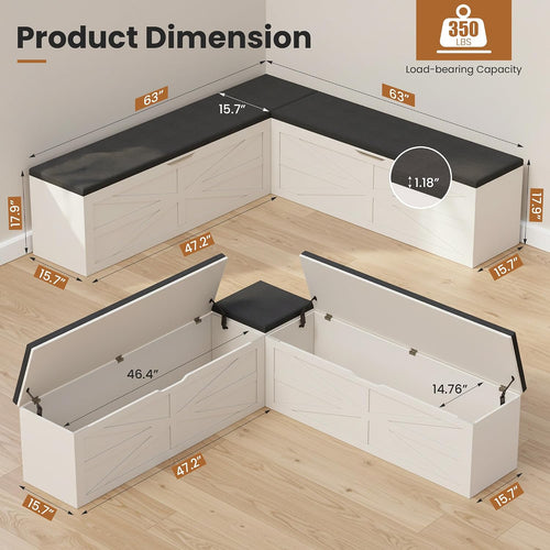 Beige L-Shaped Cushioned Dining Bench