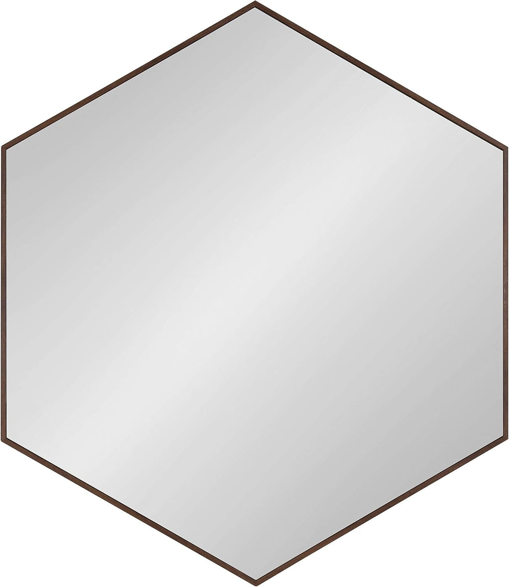 Hexagon Walnut Framed Wall Mirror