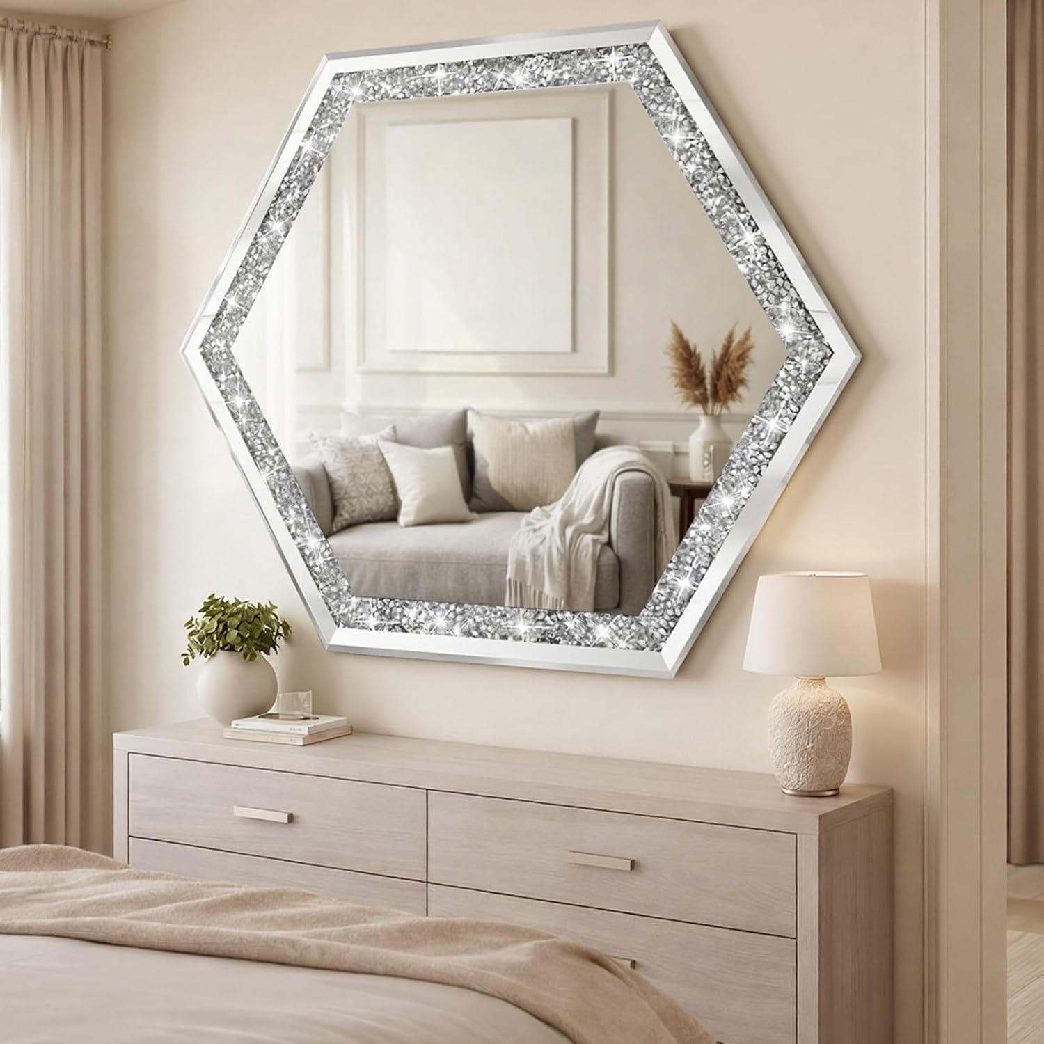 Sparkly Hexagon Frameless Wall Mirror