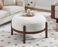 Beige Linen Round Ottoman