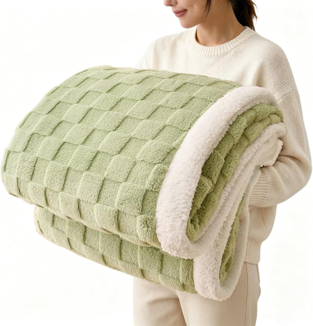 Sage Green Flannel Sherpa Blanket