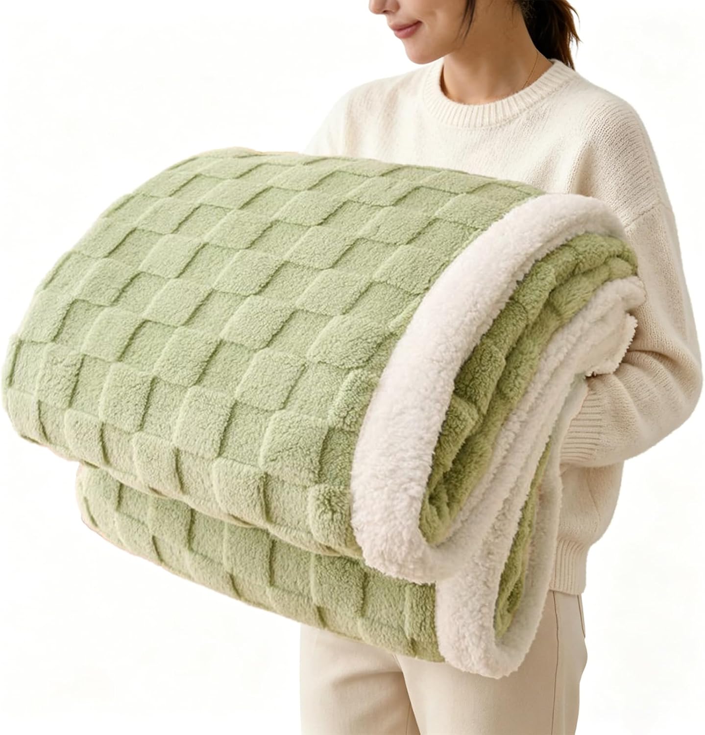 Sage Green Flannel Sherpa Blanket