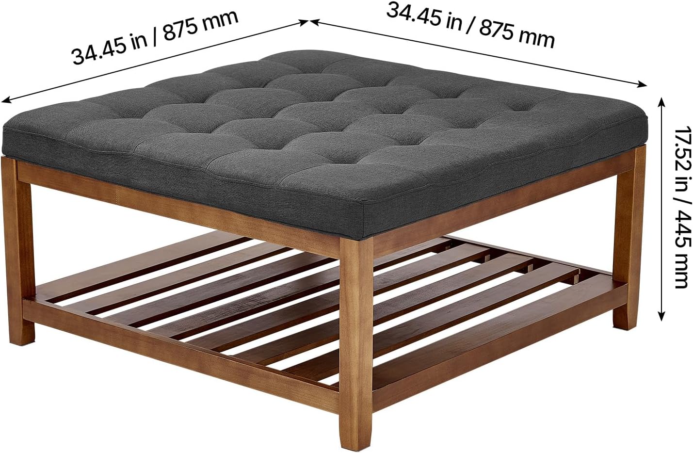 Dark Grey Linen Storage Ottoman
