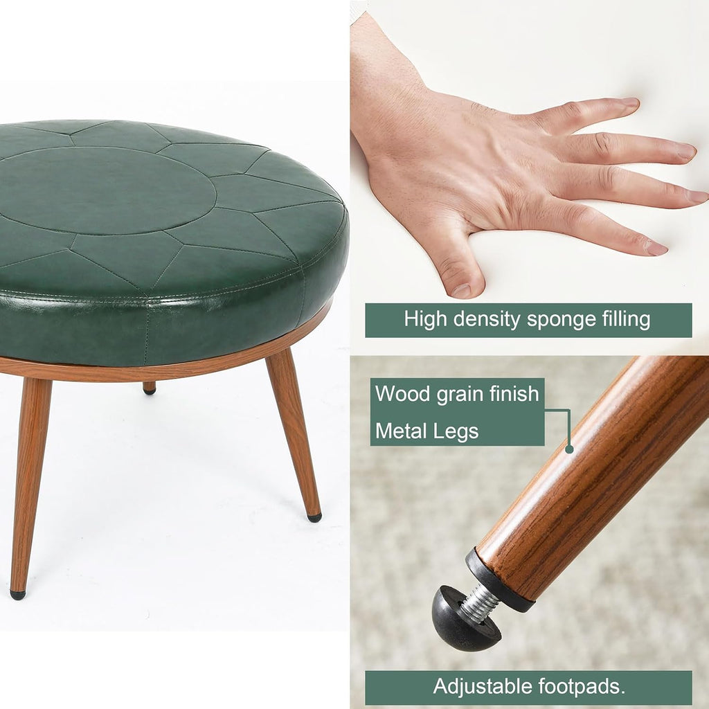 Green Faux Leather Round Ottoman