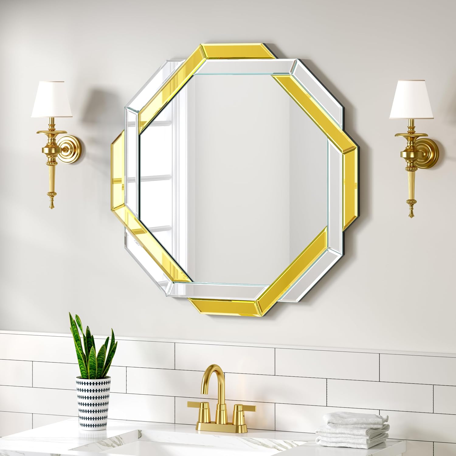 Hexagon Beveled Frameless Mirror