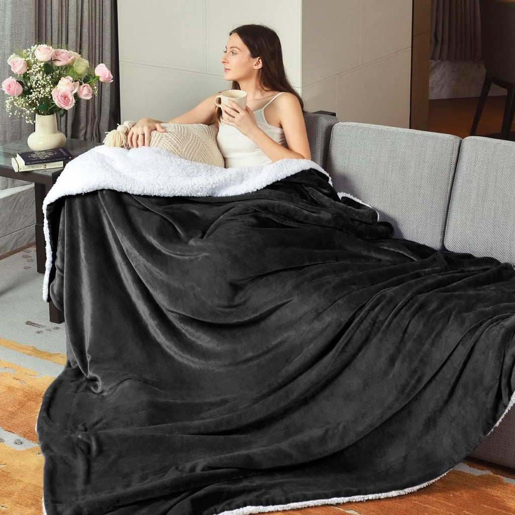 Dark Grey Thick Warm Sherpa Blanket
