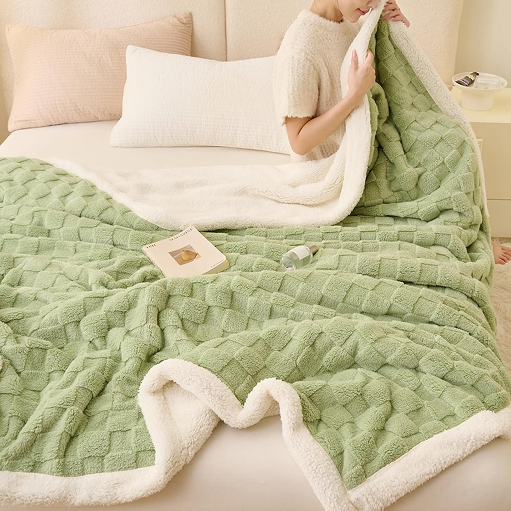 Sage Green Flannel Sherpa Blanket