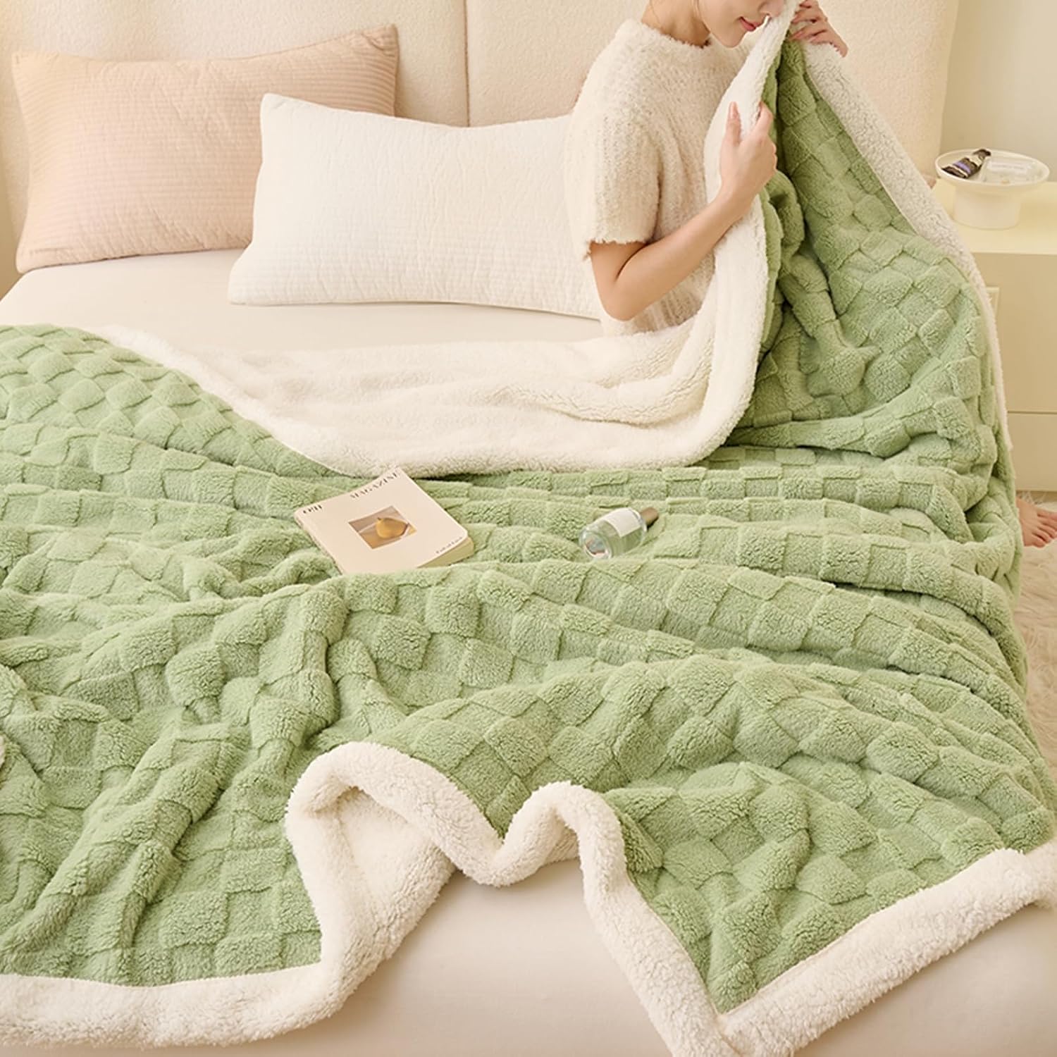 Sage Green Flannel Sherpa Blanket