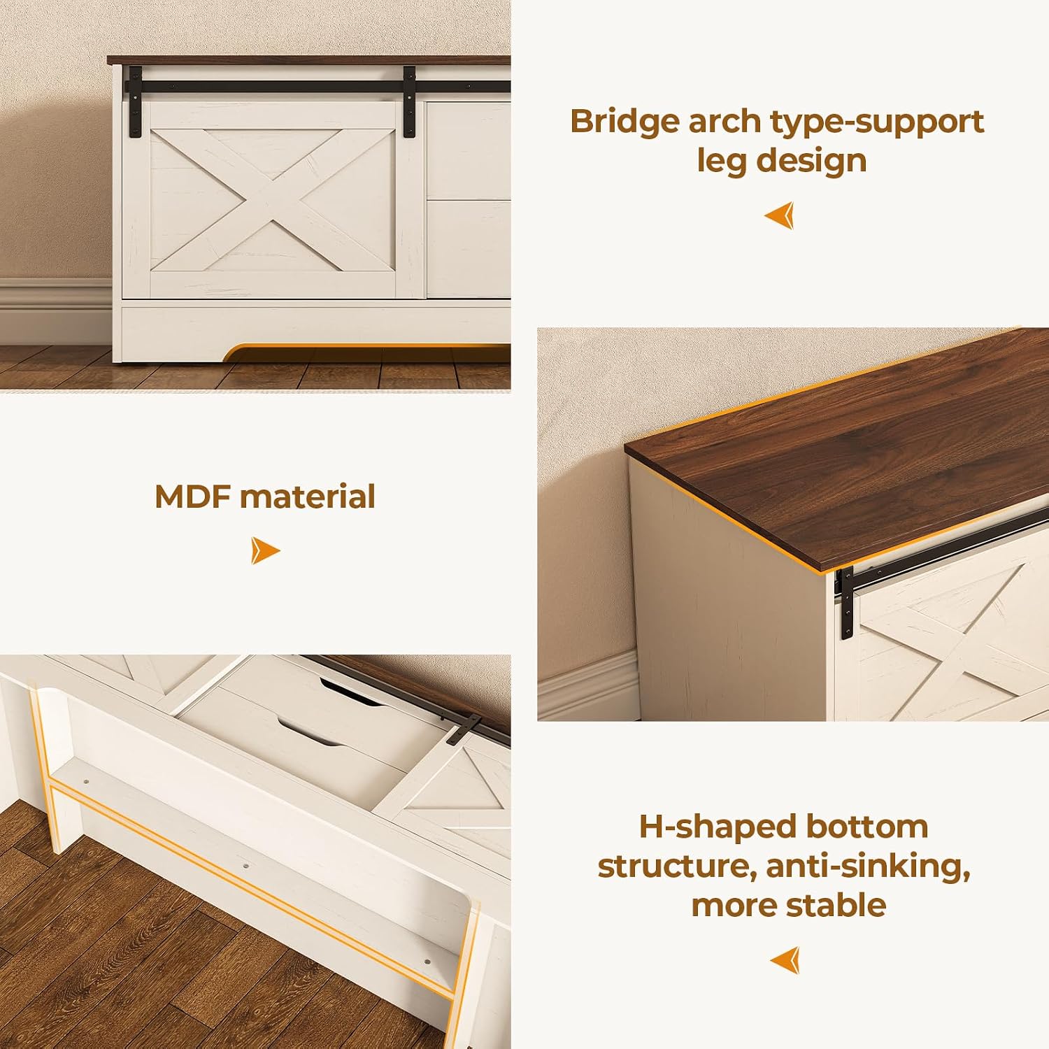 White Brown Drawer Cushioned Storage Bench