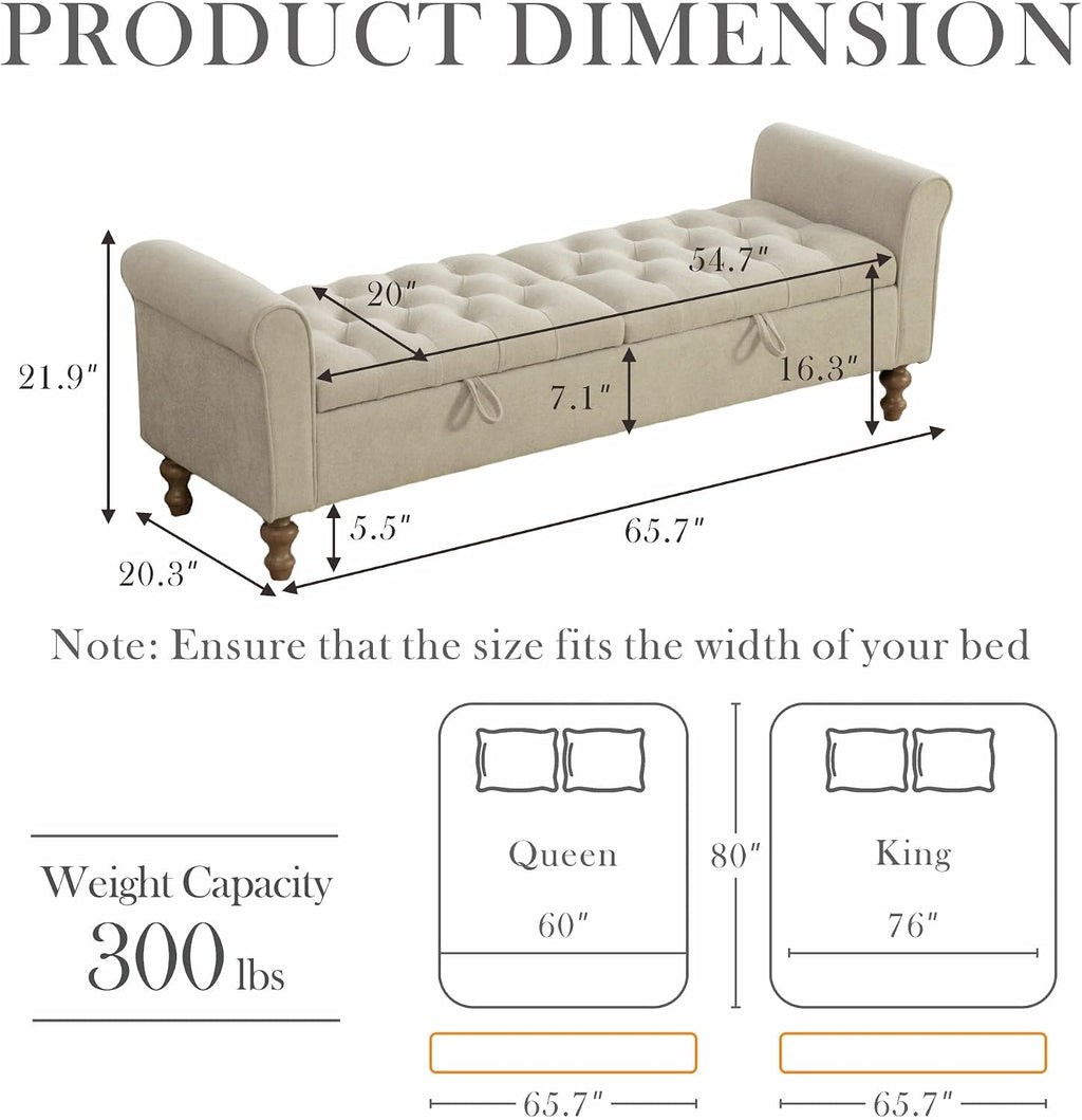 Grey Large Wood Leg Storage Bench