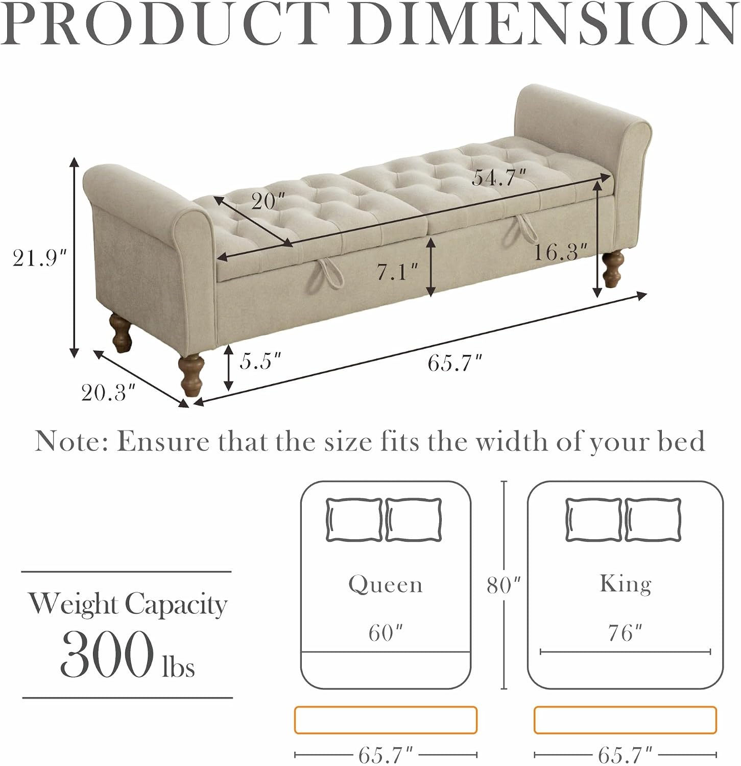 Grey Large Wood Leg Storage Bench