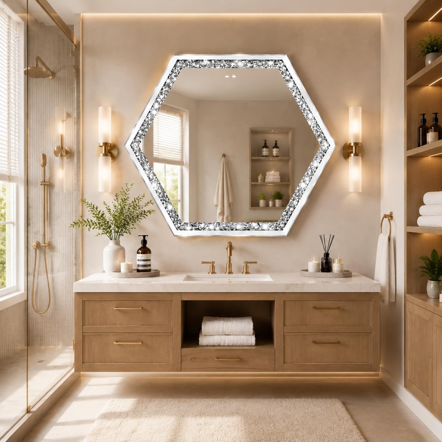Sparkly Hexagon Frameless Wall Mirror