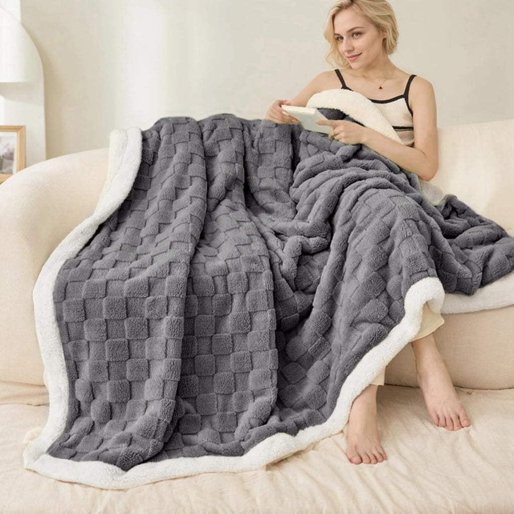 Grey Flannel Sherpa Blanket