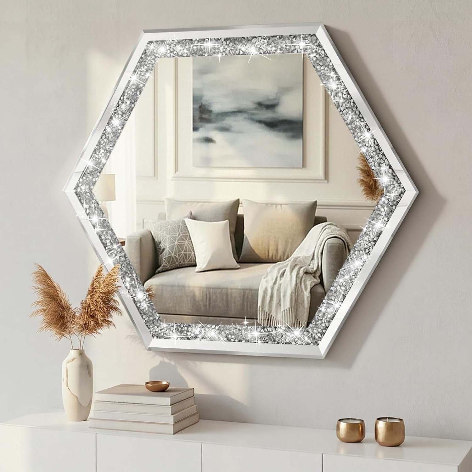 Sparkly Hexagon Frameless Wall Mirror