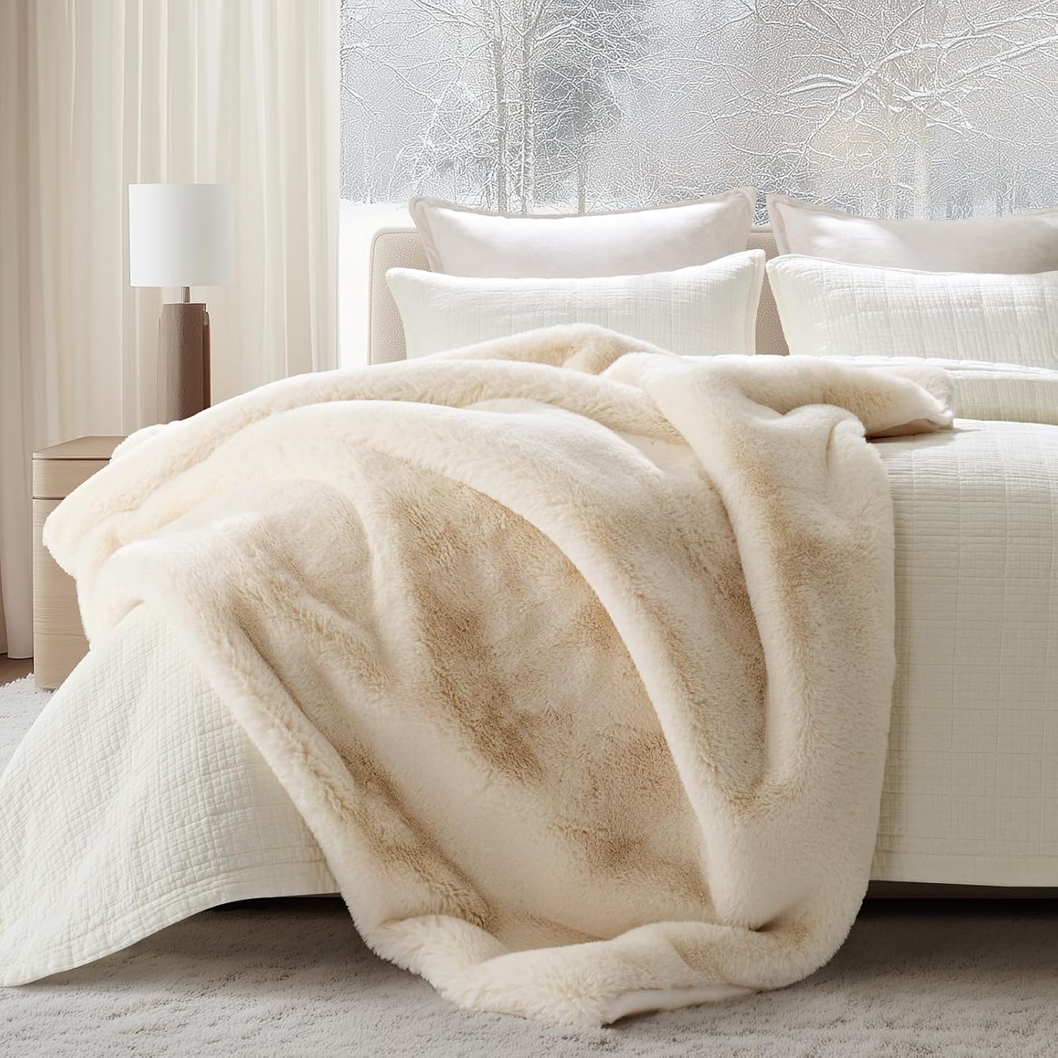 Arctic White Faux Fur Throw Blanket