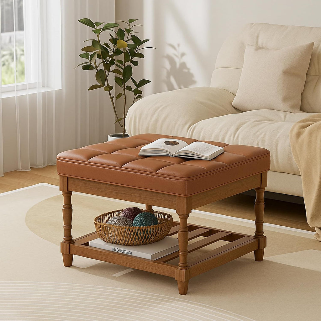 Brown Leather Storage Ottoman