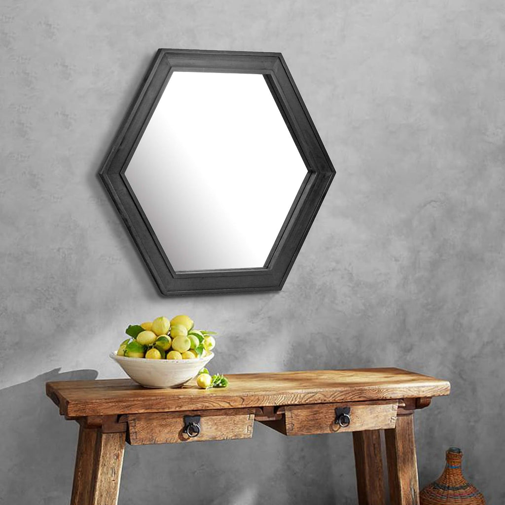 Hexagon Black Framed Wall Mirror