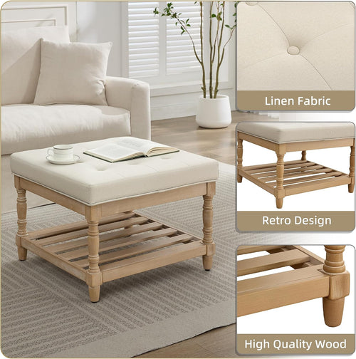 Beige Tufted Storage Ottoman