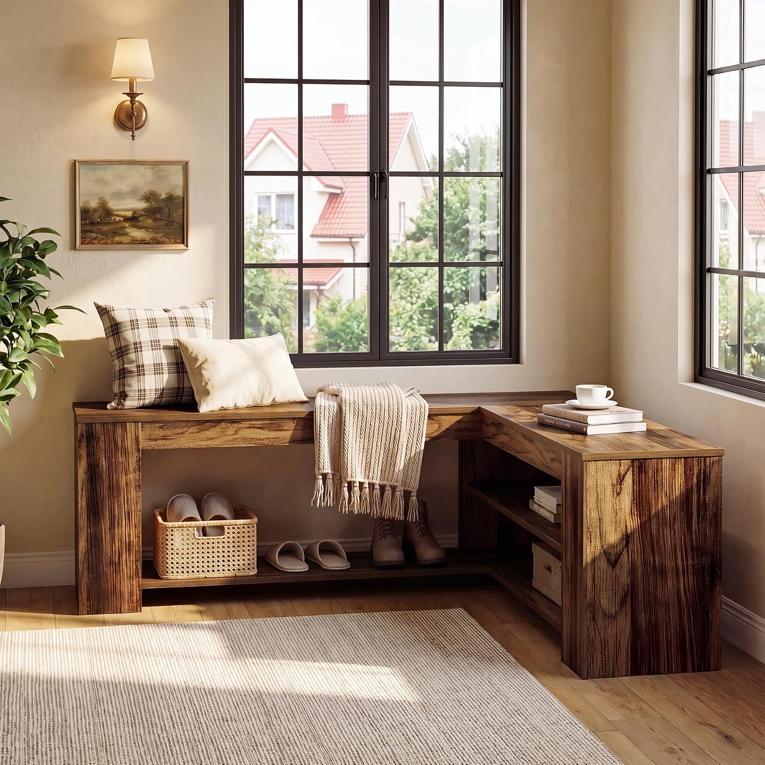 Rustic Corner Shoe Storage Bench